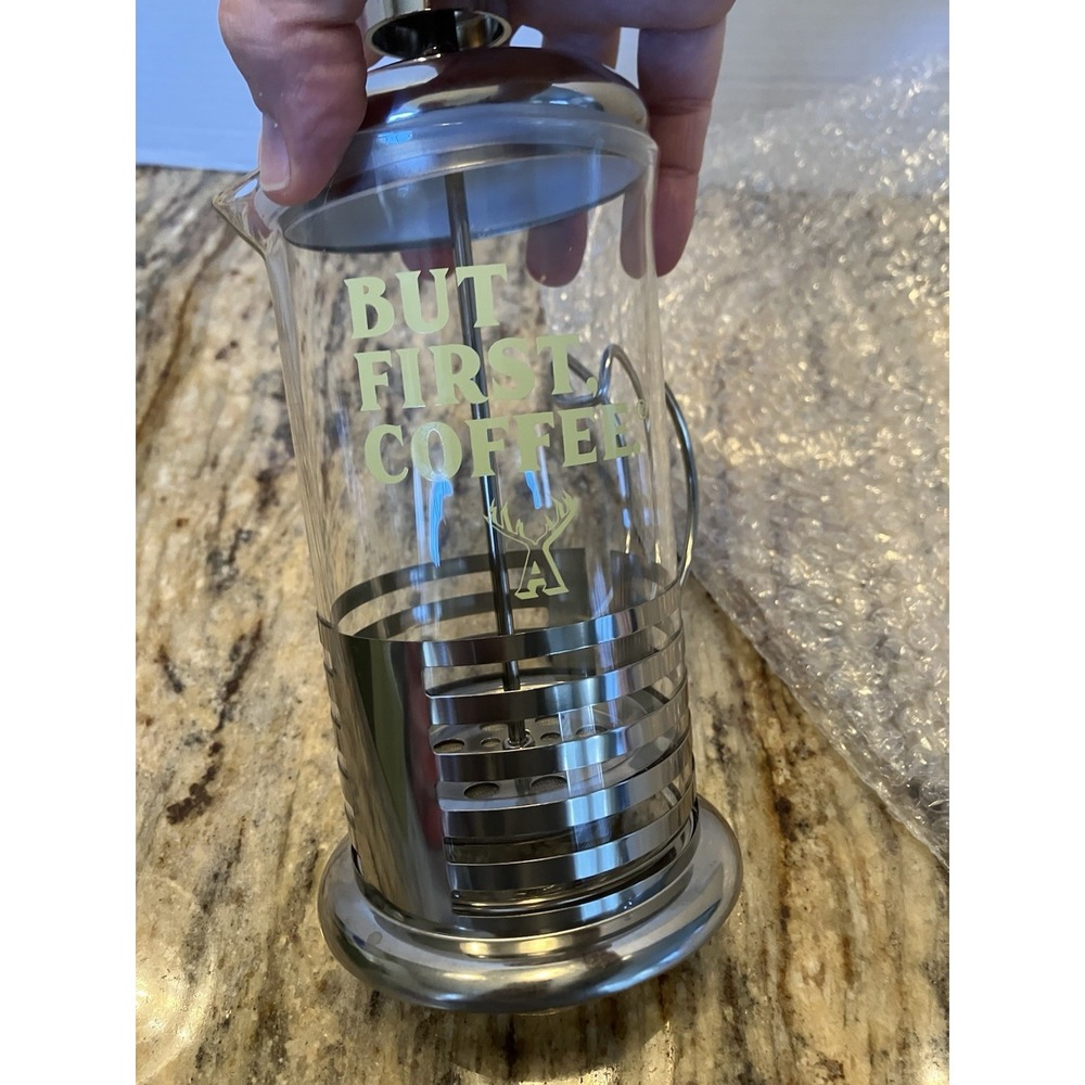 ALFRED But First, French Press Coffee Stainless Steel Maker 20 oz Brand New